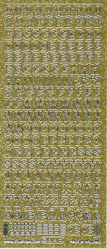 Sticker 814 Glitter Guld Bogstaver 1cm Bogstaver Tal