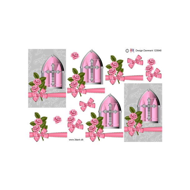 Lyserd rose og sljfe ved kirkevindue, HM design