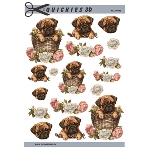 Hund i kurv med roser Quickies 3d