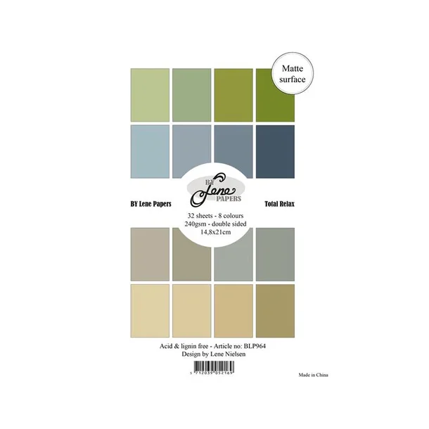 BY Lene Paperpad "Solid Colours - Total Relax" BLP964 240gsm - 32 ark - 8 designs - A5