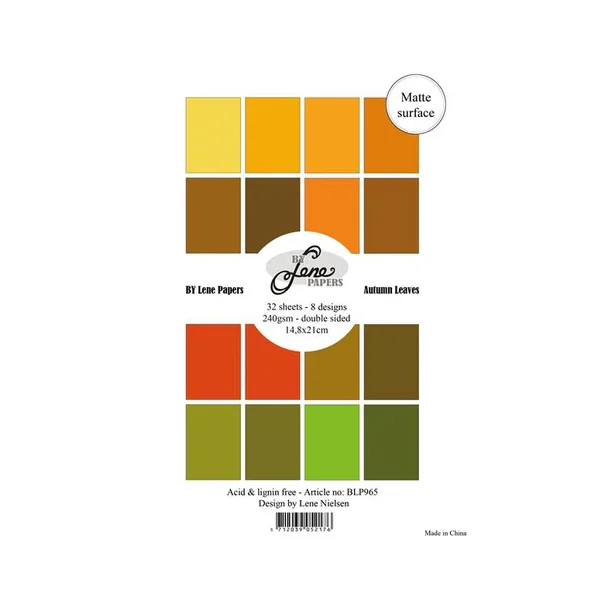 BY Lene Paperpad "Solid Colours - Autumn Leaves" BLP965 (240gsm - 32ark - 8 design - A5 mat overflad