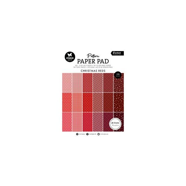 Studio Light Paper Pad "Patterned - Christmas Reds" SL-ES-PPP207 -148x210mm - 36dobbelts. ark -170gr