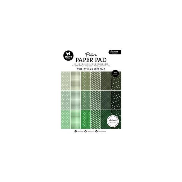 Studio Light Paper Pad "Patterned - Christmas Greens" SL-ES-PPP208 -147x210mm - 36 dbds. ark - 170gr