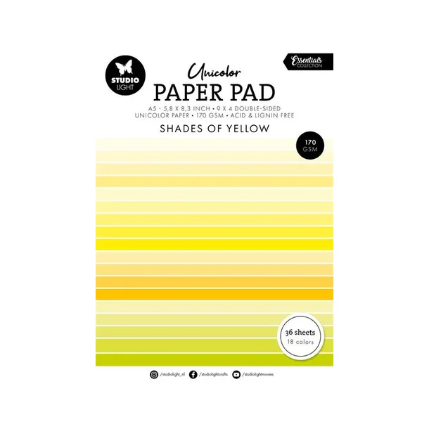 Studio Light Paper Pad "Shades of Yellow" SL-ES-UPP231 (148x210mm -36 dobbeltsidet ark - 170gr.)