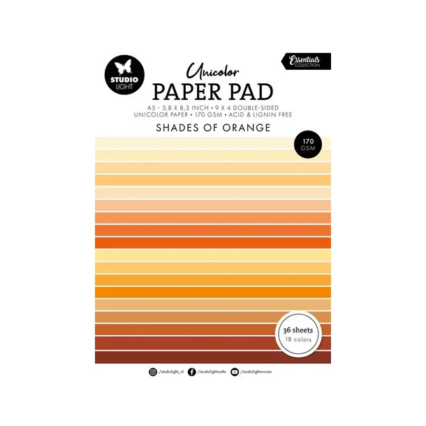  Studio Light Paper Pad "Shades of Orange" SL-ES-UPP232 (148x210mm - 36 dobbeltsidet ark - 170gr)