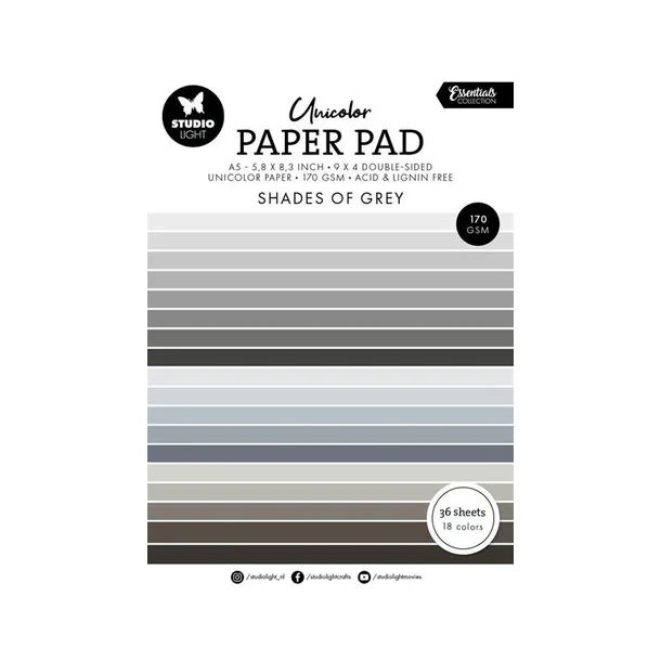 Studio Light Paper Pad "Shades of Grey" SL-ES-UPP248 148x210mm - 36 dobbeltsidet ark - 170gr