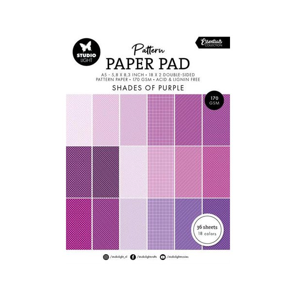  Studio Light Paper Pad "Patterned - Shades of Purple" SL-ES-PPP249 148x210mm - 36 dobbeltsidet ark 