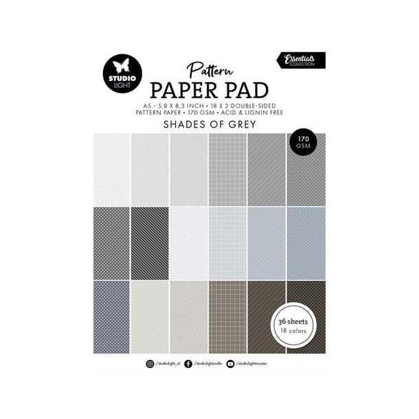 Studio Light Paper Pad "Patterned - Shades of Grey" SL-ES-PPP250 148x210mm - 36 dobbeltsidet ark - 1