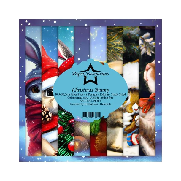 Paper Favourites Paper Pack "Christmas Bunny" PF454,  200gsm - 8 ark - 30,5x30,5cm