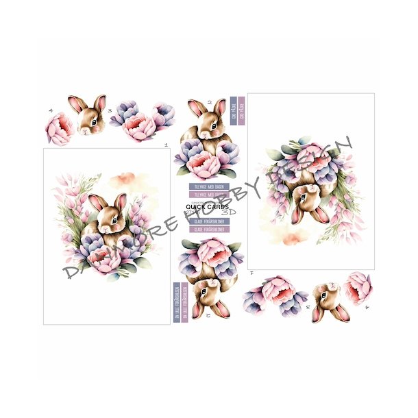 3D ark Quick Cards Blomster hare