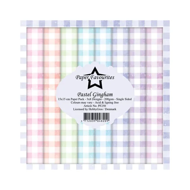  Paper Favourites Paper Pack "Pastel Gingham" PF250 200gsm - 24 ark - 15x15cm
