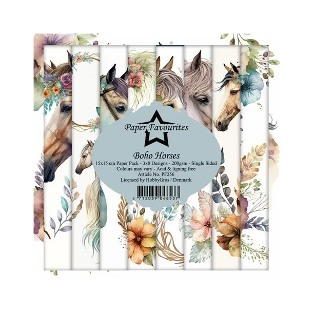 Paper Favourites Paper Pack "Boho Horses" PF256,  200gsm - 24 ark - 15x15cm