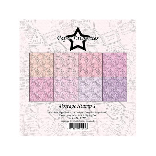 Paper Favourites Paper Pack "Postage Stamp 1" PF279 200gsm - 24 ark - 15x15cm