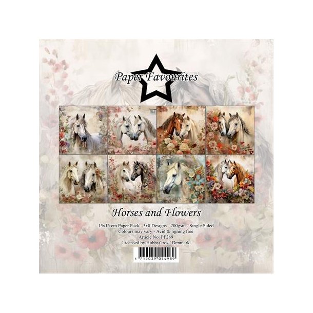 Paper Favourites Paper Pack "Horses and Flowers" PF289 (200gsm - 24 ark - 15x15cm)