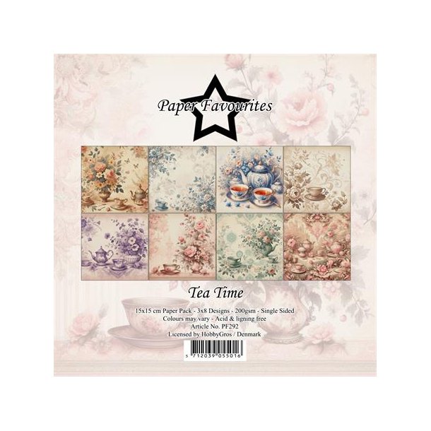 Paper Favourites Paper Pack "Tea Time" PF292 (200gsm - 24ark - 15x15cm)