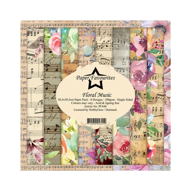 Paper Favourites Paper Pack "Floral Music" PF440 200gsm - 8 ark - 30,5x30,5cm
