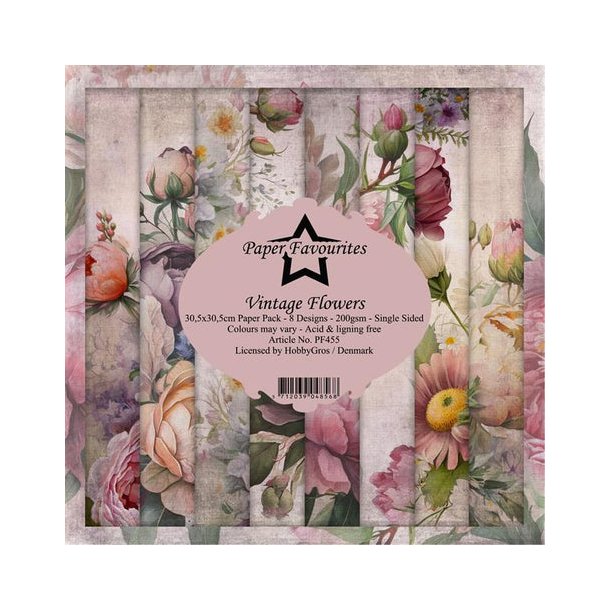 Paper Favourites Paper Pack "Vintage Flowers" PF455,  200gsm - 8 ark - 30,5x30,5cm