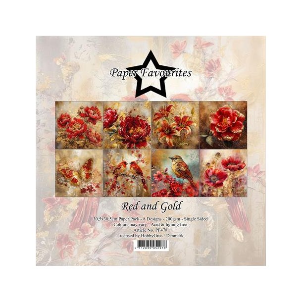  Paper Favourites Paper Pack "Red and Gold" PF478- 30,5x30,5cm-200gsm- 8 ark