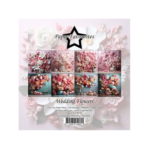 Paper Favourites Paper Pack "Wedding Flowers" PF502 (200gsm 24 ark - 15x15cm )