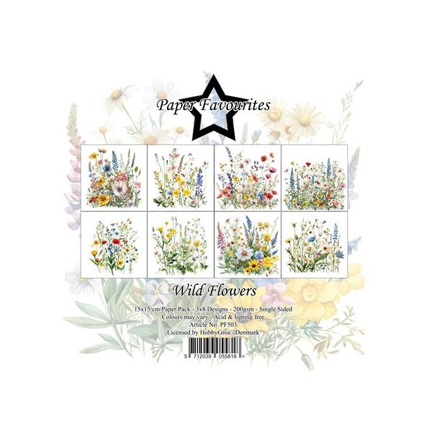 Paper Favourites Paper Pack "Wild Flowers" PF503 (200gsm - 24 ark - 15x15cm )