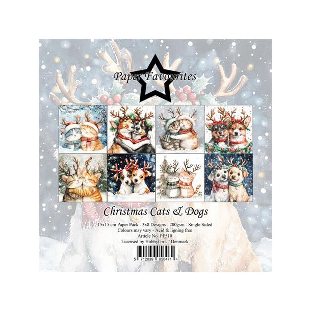 Paper Favourites Paper Pack "Christmas Cats &amp; Dogs" PF510200gsm - 24 ark - 15x15cm)