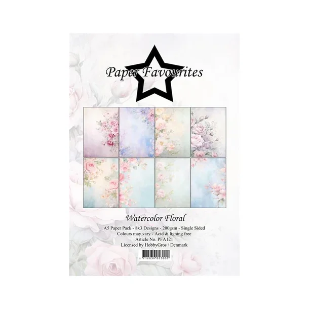 Paper Favourites Paper Pack "Watercolor Floral" PFA121 200gsm - 24 ark - A5 - 14,85x21cm