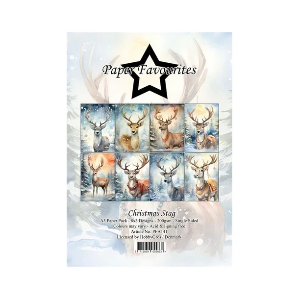 Paper Favourites Paper Pack "Christmas Stag" PFA141 (200gsm - 24ark - A5 - 14,8x21cm )