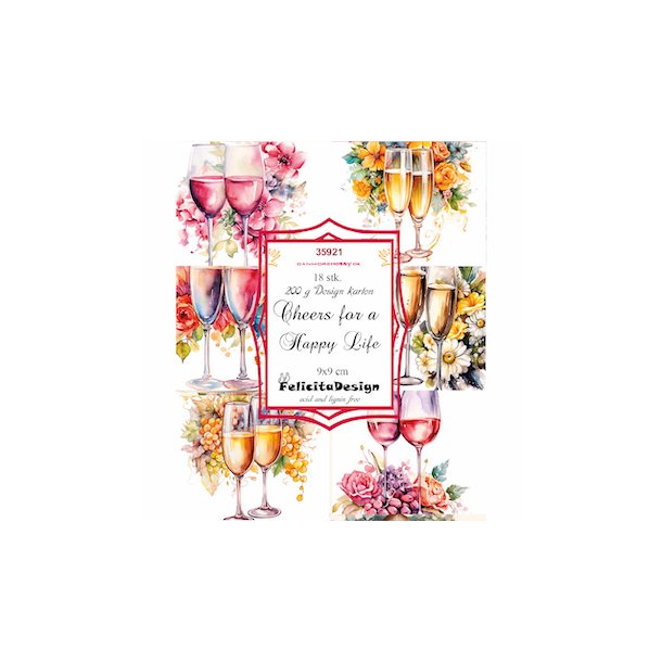 Toppers 9x9cm 18stk 200g design karton - Cheers for a Happy Life