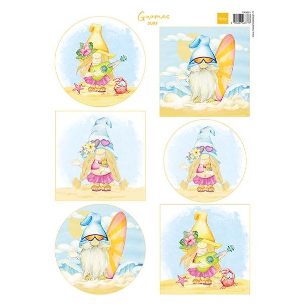 Marianne Design A4 Sheets "Gnomes on the beach - Surf" VK9601