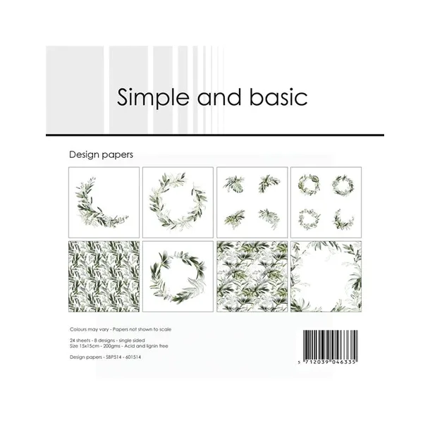 Simple and Basic Design Papers "Green Softness" SBP514 200gsm - 24 ark - 15x15cm