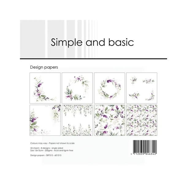 Simple and Basic Design Papers "Lavender Spirit" SBP515 200gsm - 24 ark - 15x15cm