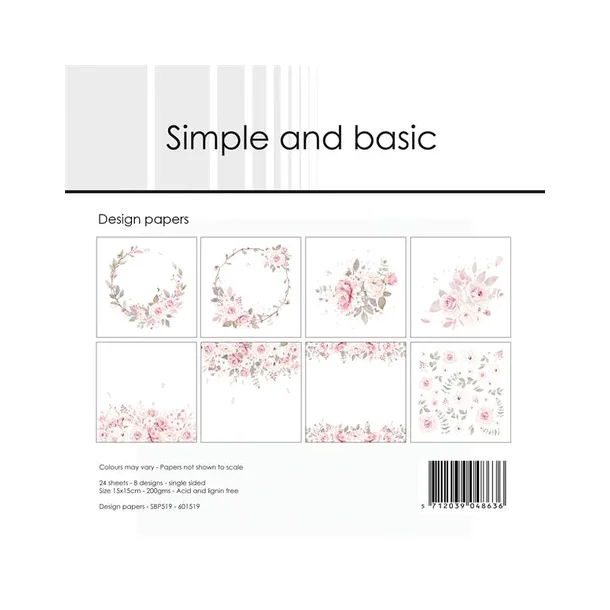 Simple and Basic Design Papers "Silent Rose" SBP519 200gsm - 24 ark - 15x15cm