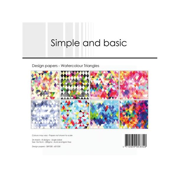  Simple and Basic Design Papers "Watercolour Triangles" SBP530 (15x15cm)