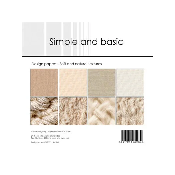 Simple and Basic Design Papers "Soft and natural textures" SBP535 (200gsm - 24 ark - 15x15cm)