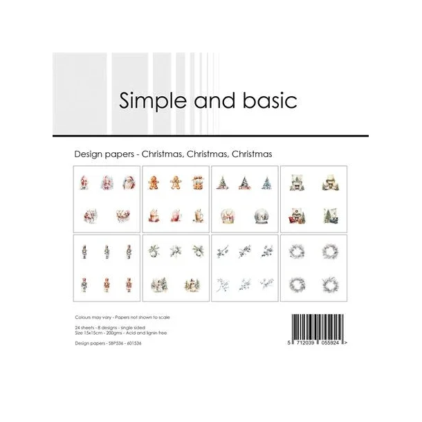 Simple and Basic Design Papers "Christmas, Christmas, Christmas" SBP536(200gsm - 24 ark -15x15cm)