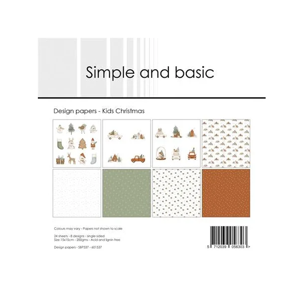 Simple and Basic Design Papers "Kids Christmas" SBP537 (200gsm - 24 ark - 15x15cm)