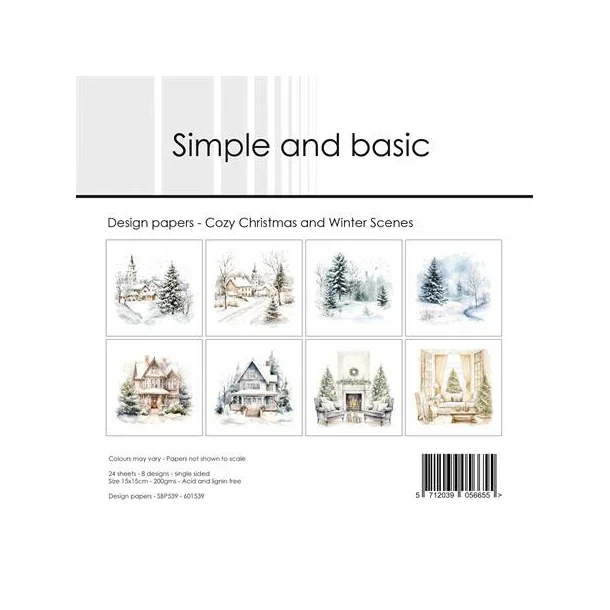 Simple and Basic Design Papers "Cozy Christmas and Winter Scenes" SBP539 200gsm - 24 ark - 15x15cm