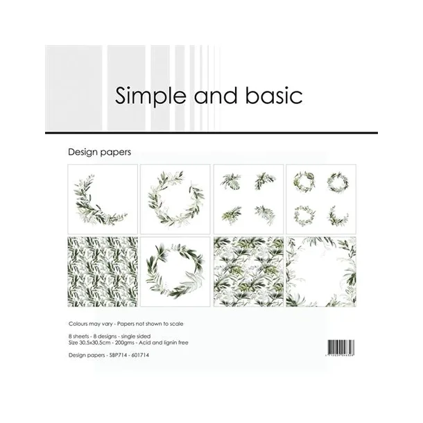 Simple and Basic Design Papers "Green Softness" SBP714 200gsm - 8 ark - 30,5x30,5cm