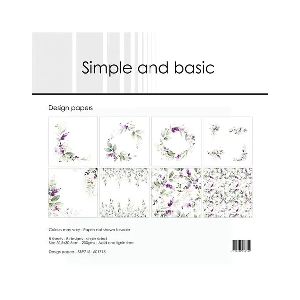 Simple and Basic Design Papers "Lavender Spirit" SBP715 200gsm - 8 ark - 30,5x30,5cm