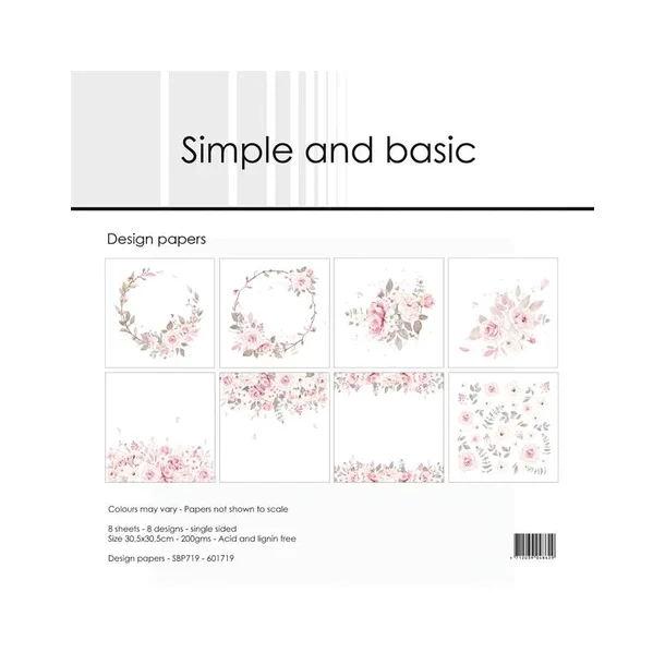 Simple and Basic Design Papers "Silent Rose" SBP719 200gsm - 8 ark - 30,5x30,5cm