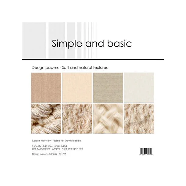 Simple and Basic Design Papers "Soft and natural textures" SBP735 (200gsm - 8 ark -30,5x30,5cm