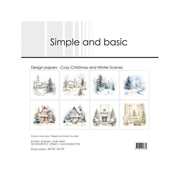 Simple and Basic Design Papers "Cozy Christmas and Winter Scenes" SBP739 200gsm - 8 ark - 30,5x30,5c