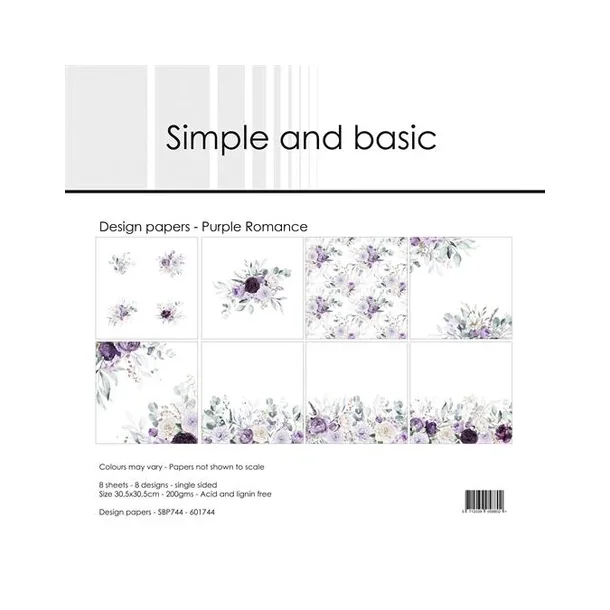  Simple and Basic Design Papers "Purple Romance" SBP744 (200gsm - 8 ark - 30,5x30,5cm)