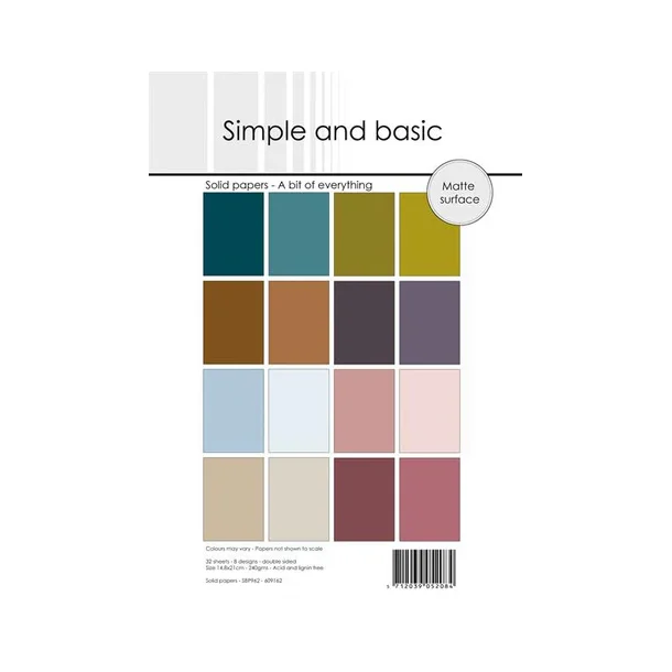 Simple and Basic Design Solid Papers "A bit of everything" SBP962 (240gsm 32 ark -8 designs - A5)