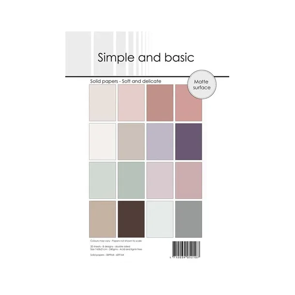 601964 Simple and Basic Design Solid Papers "Soft and delicate" SBP964 240gsm - 32 ark - 8 designs -