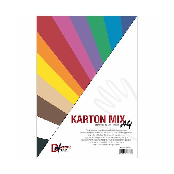 Karton Mix A4 12 farver 50 ark 180g.