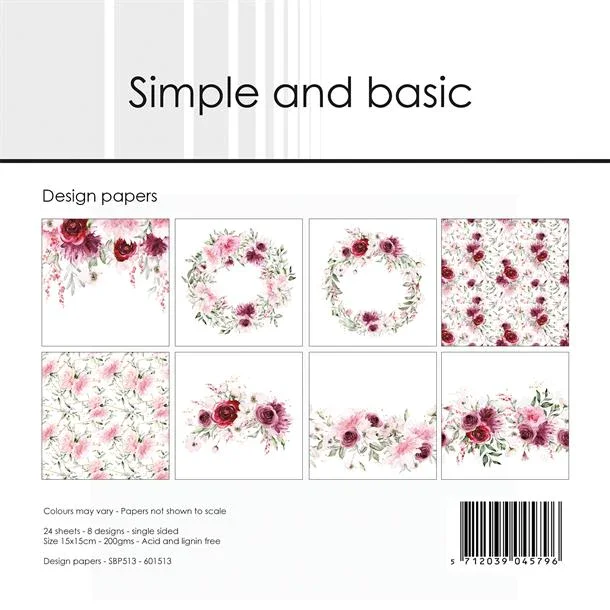 Simple and Basic Design Papers 15x15cm "Watecolour Roses" SBP513